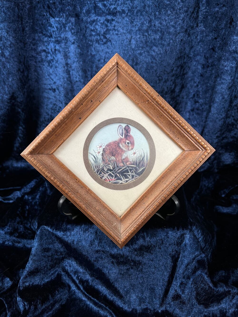 Vintage Kay Lamb Shannon Bunny Rabbit Wall Art - Diamond Framed Floral Print